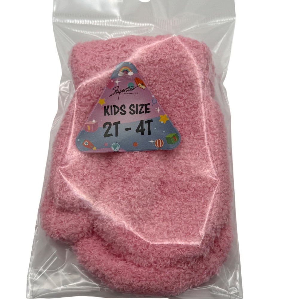 Kids Size 2T-4T‎ Pink Fuzzy Mittens Warm Winter Gloves